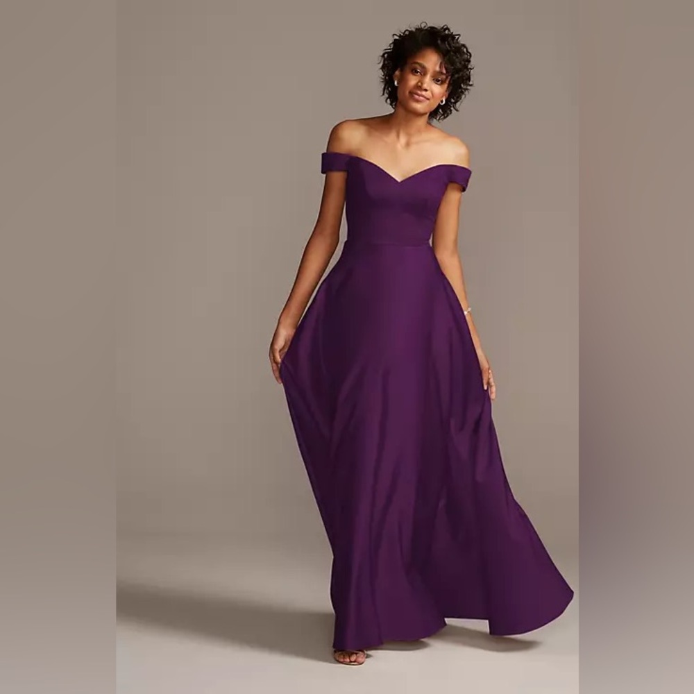 David’s Bridal off-shoulder satin a-line dress - plum